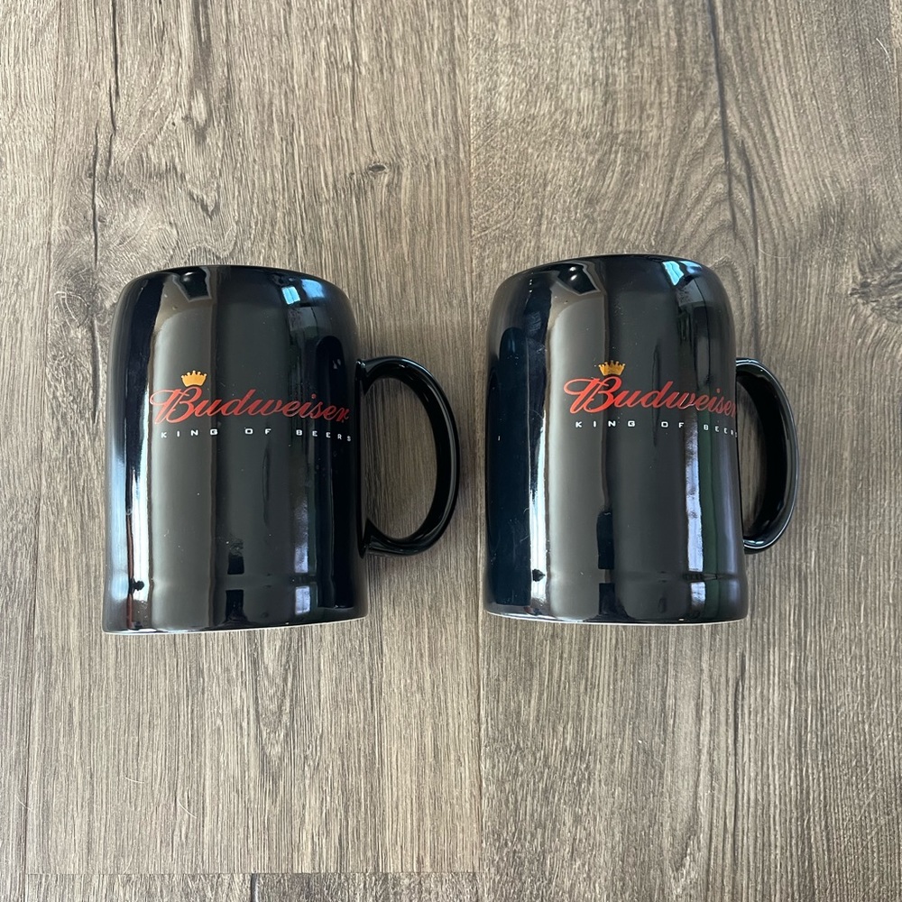 Budweiser King Of Beers Black Steins/Mugs Vintage 2001 Lot of 2